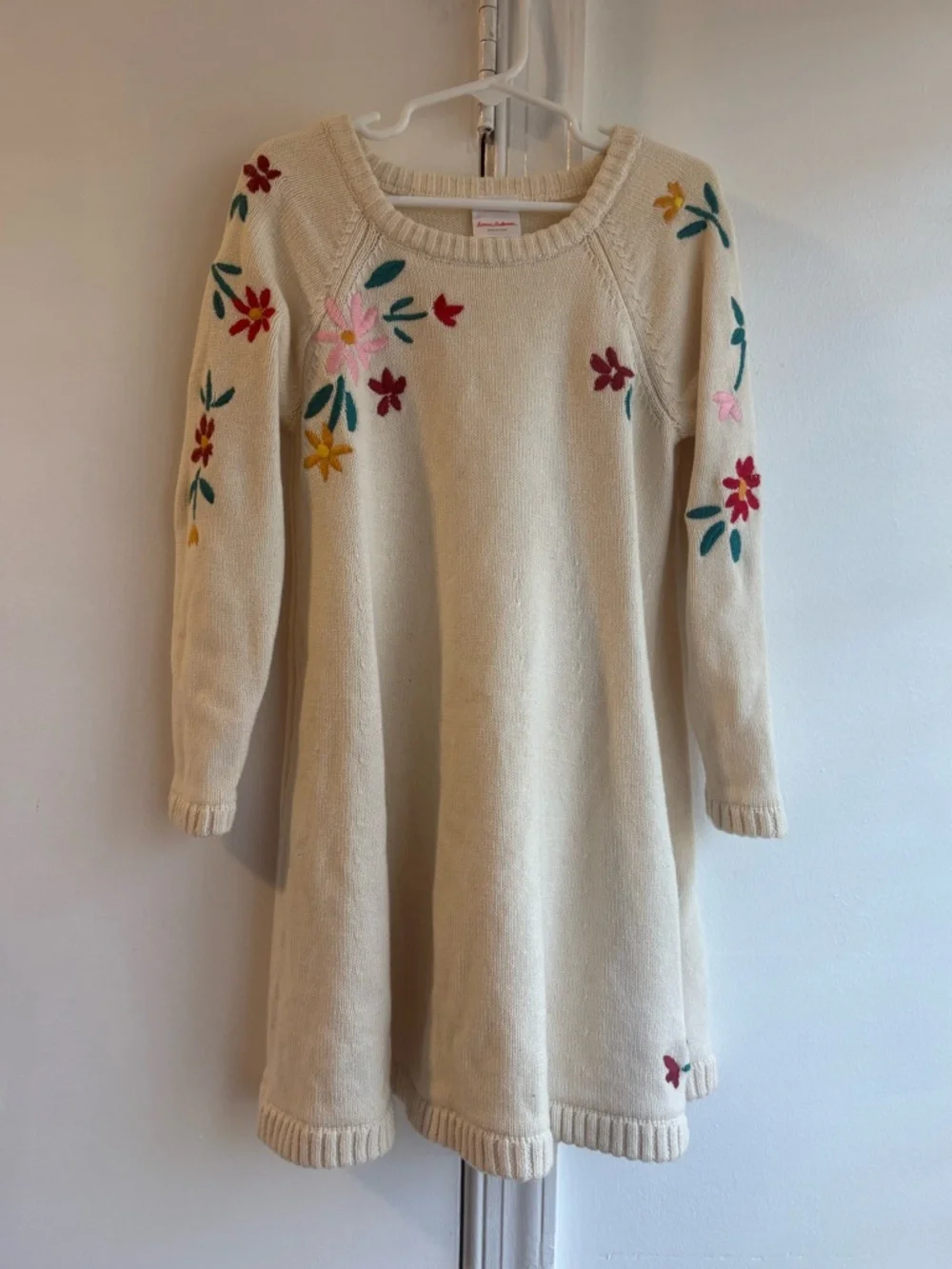Hanna Anderson Storyteller Merino Wool Blend Sweater Dress Floral Cream Size 5
